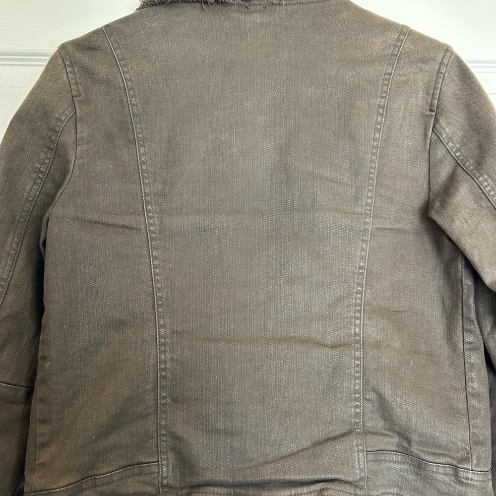 Free People Drape Front Coated Denim Moto Jacket | Olive/Green | Size 10 - Picture 14 of 14